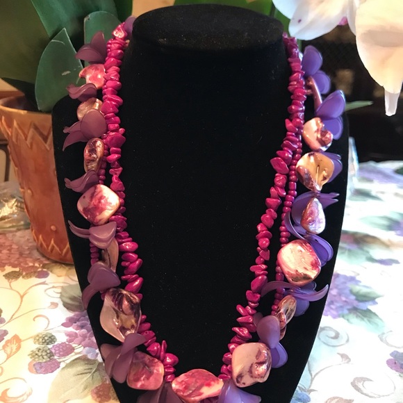 BEAD AND SHELL PURPLE TONES NECKLACE AND BRACELET - Picture 12 of 15